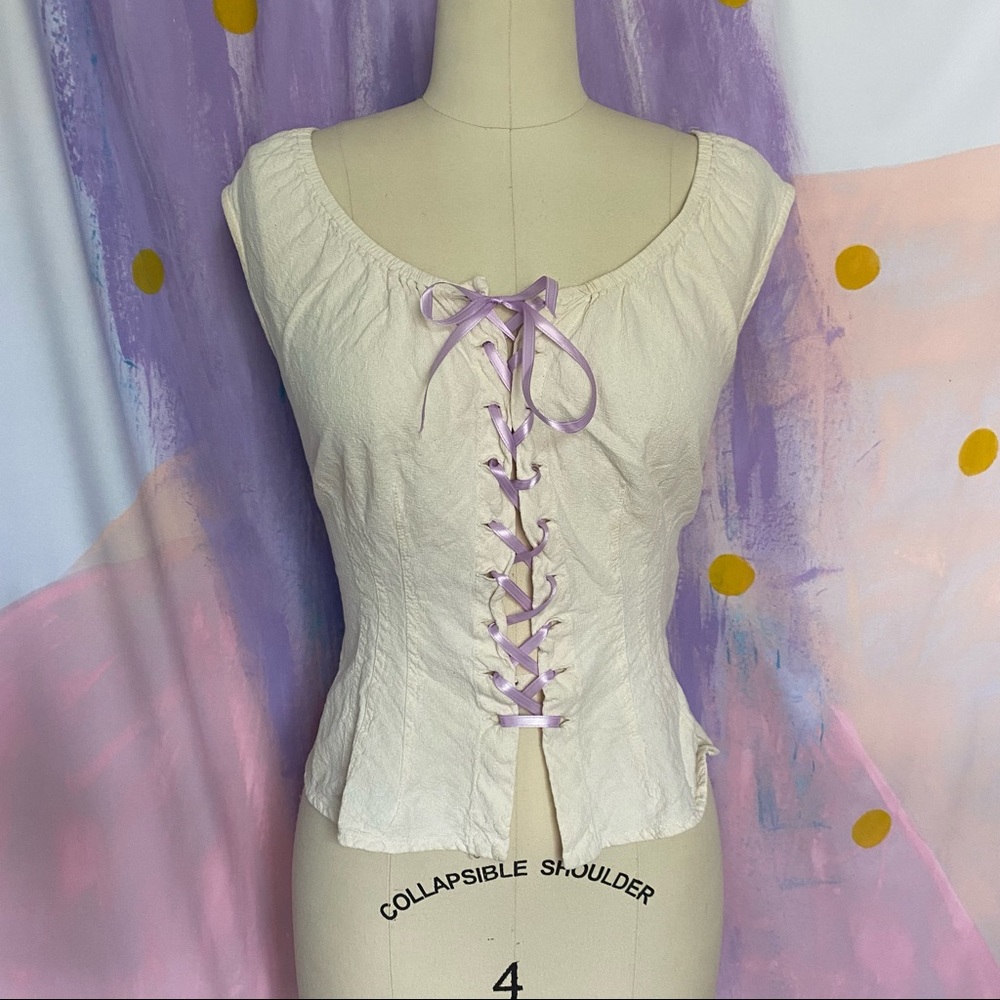 VINTAGE 1990s Cream Linen Renaissance Corset Top